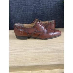 Salvatore Ferragamo Florence Dark Brown Leather Dress Wing Tip Shoes Size 10 D